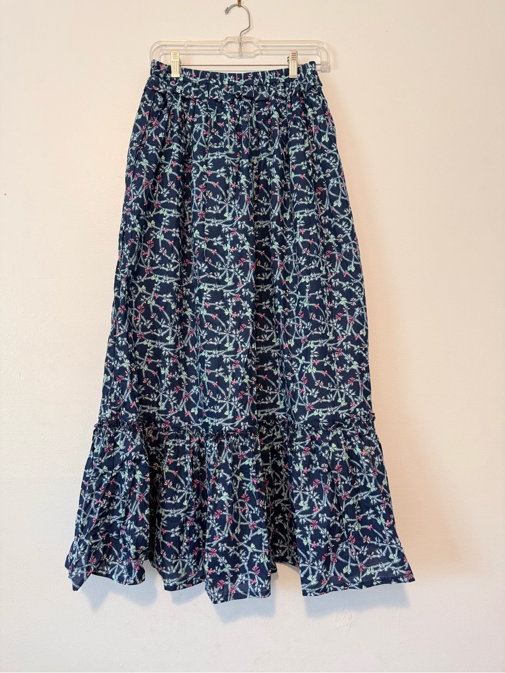 💙 NWT Simply Southern Navy Floral Tiered Maxi Skirt with Pink & Cream Accents
